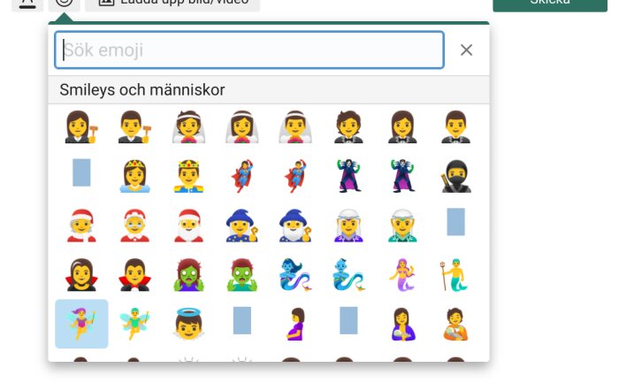 Ett emoji-tangentbord med olika karaktärer och yrken visas på en datorskärm.