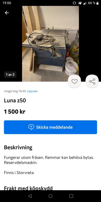 Begagnad Luna z50 maskin till salu i Uppsala. Fungerar med vissa defekter, kan användas för reservdelar.