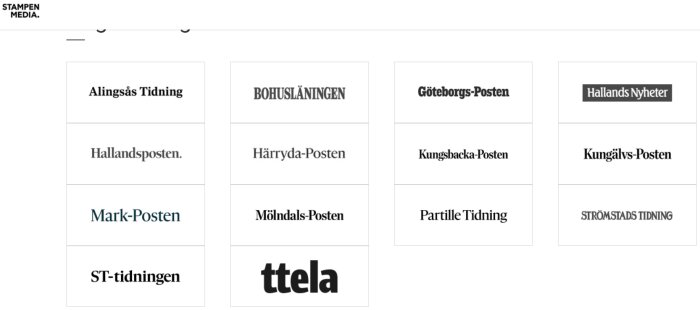 Bild av logotyper för svenska tidningar och Stampen Media.