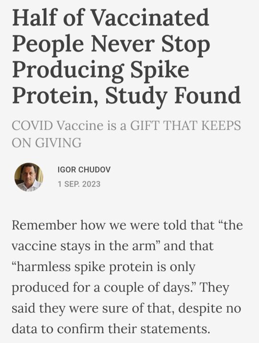 Artikel om studie som påstår vaccinerade fortsätter producera spikeproteiner, COVID-vaccin kallat gåva som fortsätter ge.