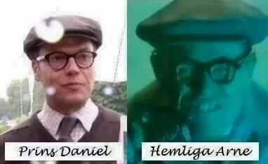 Två bilder; en man med glasögon och keps, text som identifierar olika personer.