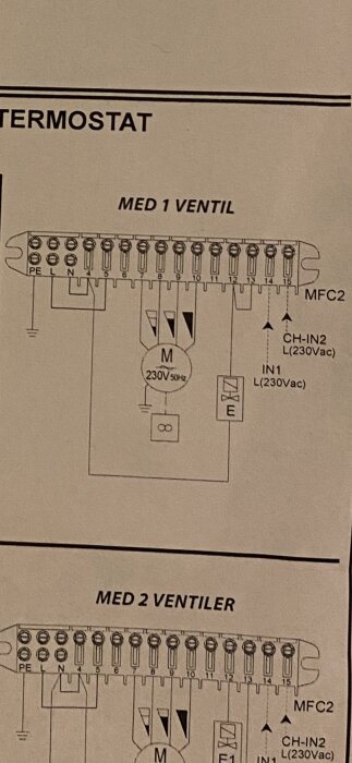 El-schema för termostat med en ventil, teknisk illustration, elektrisk koppling, informationsdiagram.