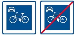 Två trafikskyltar: parkering tillåten för bilar och cyklar, och förbud mot cykelparkering.