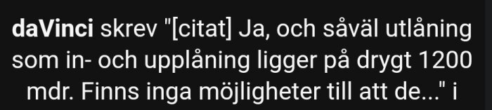 Textavsnitt, troligen från en diskussion eller artikel, med påstått citat av da Vinci och siffror.