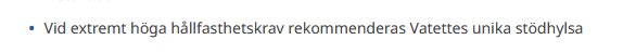 Text på svenska, råd om att undvika unika stödhyllor vid höga hållfasthetskrav.