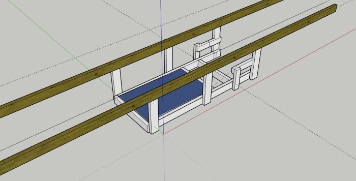 CAD-modell av en träkonstruktion, möjligtvis en del av en byggnad, i 3D-perspektiv.