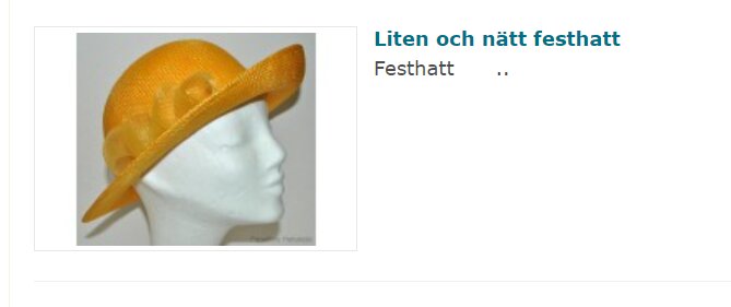 En orange festhatt på en vit mannekäng huvud med text "Liten och nätt festhatt".