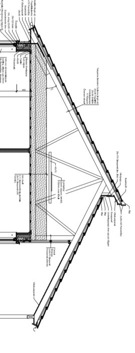 Det är en teknisk ritning eller konstruktionsritning av en byggnadsdetalj med mått och materialangivelser.