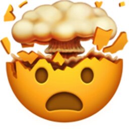 Emoji med chockat ansikte och sprängande huvudtopp, symboliserar överväldigande känslor eller "mind blown".