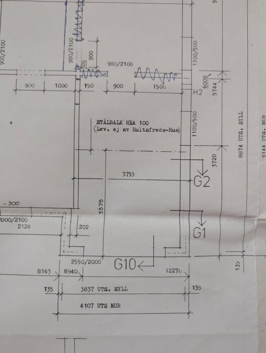 Byggnadsritning, teknisk ritning, linjer, måttangivelser, strukturerat, planlayout, arkitektoniskt dokument.