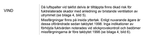 Text på svenska som beskriver risk för skador på grund av otillräcklig ventilation relaterat till ett tak.