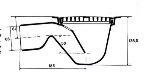 Teknisk ritning av en snittvy, möjligen en komponent eller del av en struktur, med måttangivelser på millimeter.