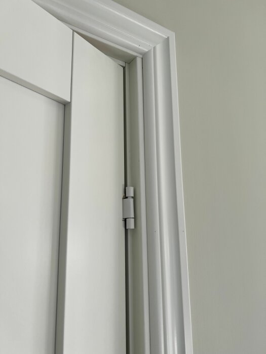 Vit dörrkarm med dörrstängare, minimalistiskt, ren design, arkitektoniska detaljer, inre hörn, subtil skugga.