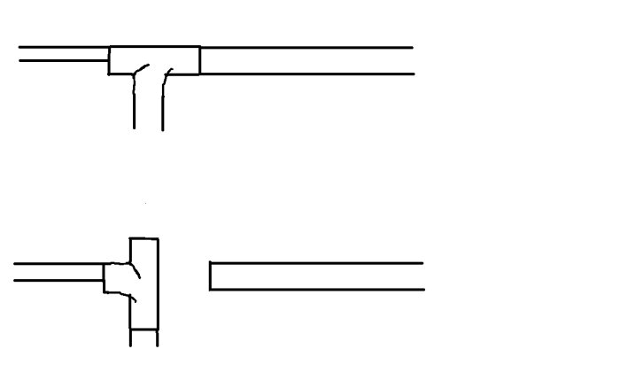 Enkel svartvit illustration visar uppskattad mekanisk koppling, kanske symbol för elektrisk ledning eller rörledning.
