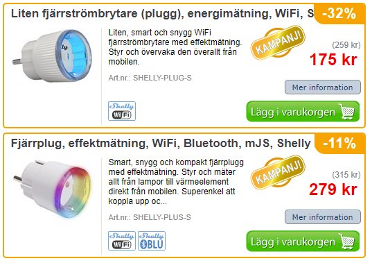 Shelly Fjärrströmbrytare (plugg), energimätning, WiFi, Shelly Plug, Shelly- SHELLY-PLUG-W