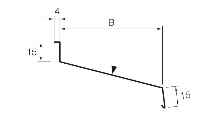 Teknisk ritning, trappsteg, mått angivna, svartvit, ingen skala, ingen text förutom "B", pil, dimensioner i centimeter.