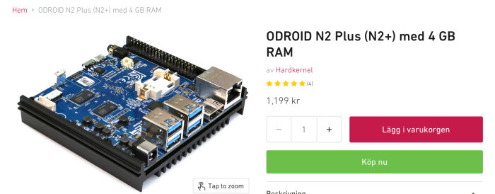 ODROID N2 Plus kretskort med 4 GB RAM, flera anslutningar, till salu online för 1,199 kronor.