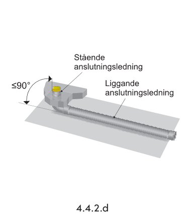 Teknisk illustration av röranslutning med stående och liggande ledningar, vinkeln mindre än 90 grader, på grå bakgrund.