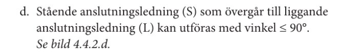 Text om stående och liggande anslutningsledningar med vinkelkrav, hänvisar till bild.