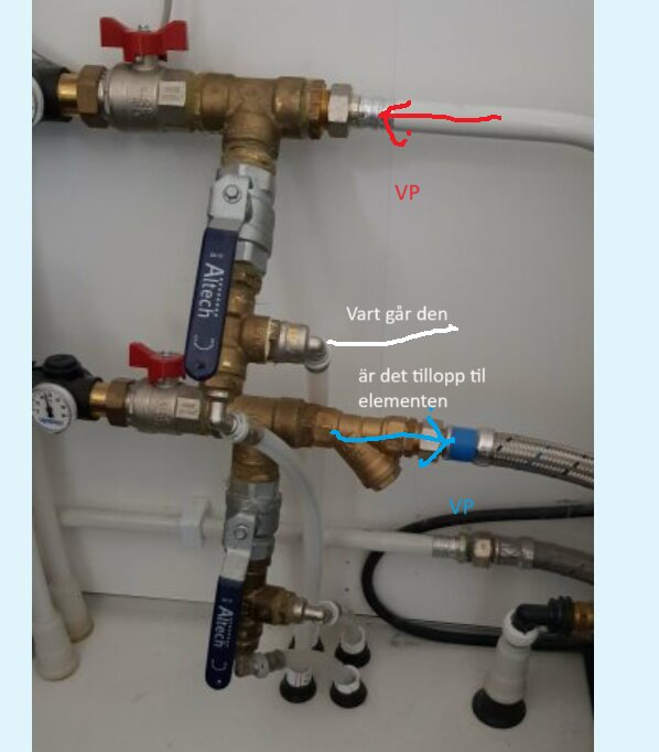 Rörsystem, ventil, mätare, kommentarer, frågetecken, otydlig text.