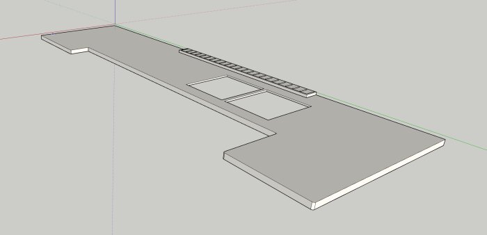 3D-modell av enkel byggnad, platt tak, datorgenererad, gestaltning, arkitektonisk design, gråskala, ingen textur.