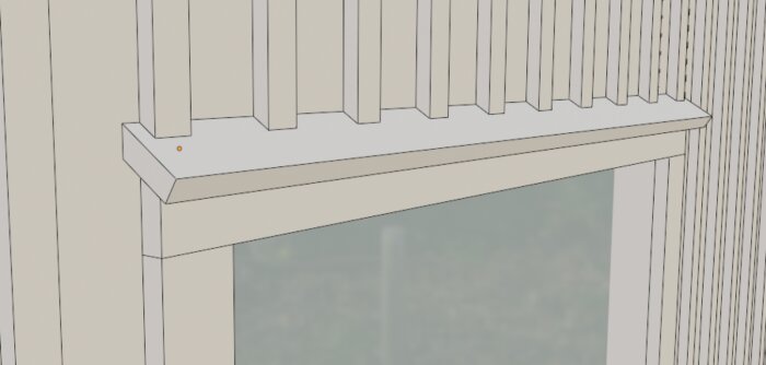 En digital ritning av ett fönster med klassisk vit fönsterbräda och vågräta paneler.
