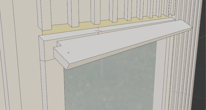 3D-modell av en vit fönsterbräda i en virtuell miljö.