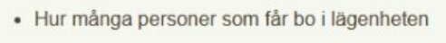 Svensk text, fråga om antalet personer som tillåts bo i en lägenhet.