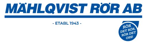 Logotyp för "Mähqvist Rör AB", etablerat 1943, med slogan "Rör det rör, rör det oss!".