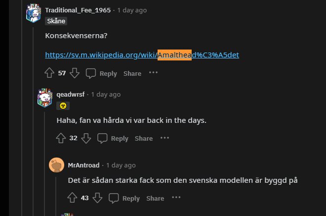 Skärmdump av diskussion på socialt forum; användarnamn, kommentarer och länk till Wikipedia.