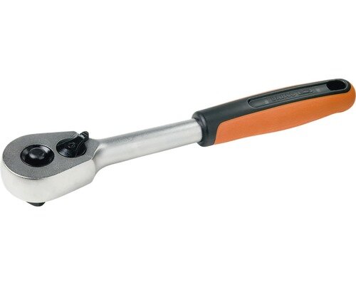 Hylsnyckel med vridbart handtag, orange och svart, metallisk finish, verktyg för mekaniskt bruk.