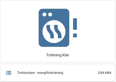 En ikon som visar att torkprocessen är klar, med energiförbrukning angiven på 0,84 kWh.