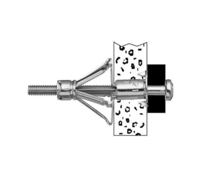 En genomskärningsillustration av en expanderplugg i en vägg för fästande skruvar.