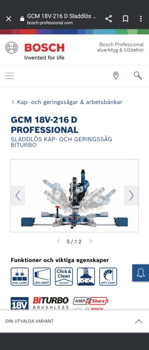 Bosch Professional, batteridriven kap- och geringssåg, funktioner, webbsida.