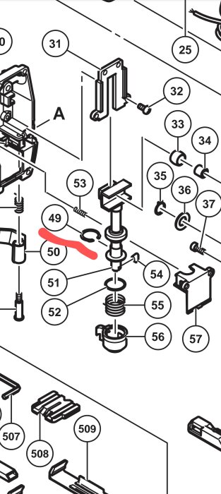 Exploded view diagram with numbered parts, possibly for assembly instructions.