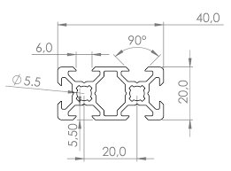 Teknisk ritning, troligen för en extruderad aluminiumprofil, med dimensioner och vinklar specifierade.