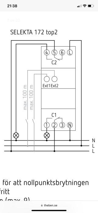 Elektrisk kopplingsschema, SELEKTA 172 top2, med komponenter och anslutningar för installation av timer eller dylikt.