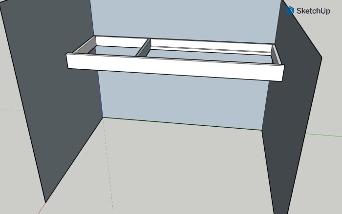 En 3D-modell av ett hörnskåp med hyllor, skapat i SketchUp-programvaran.