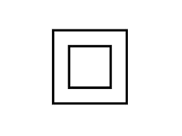 Två koncentriska kvadrater, enkel, svart linje på vit bakgrund, geometriskt, minimalistiskt, centralt placerade, tvådimensionell illustration.