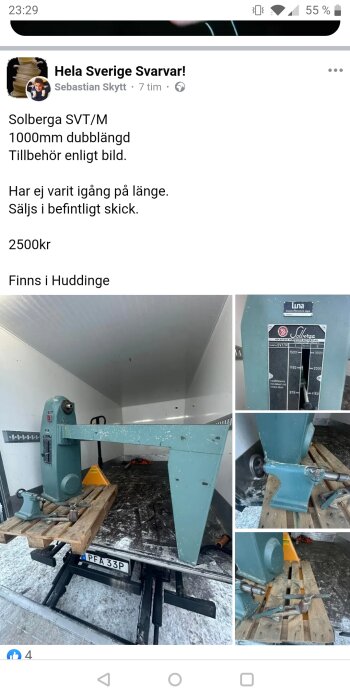 Svarv till salu, Solberga SVT/M, 1000mm, tillbehör visas, oanvänd nyligen, säljs som den är, Huddinge, 2500kr.