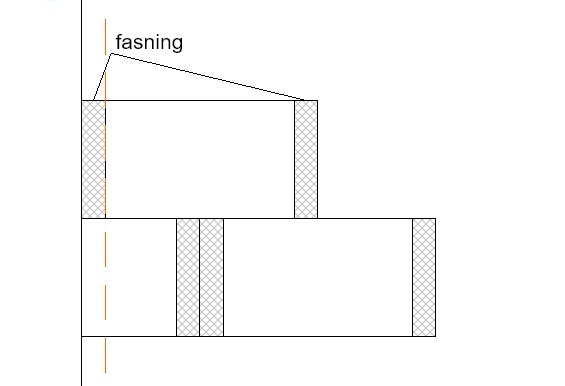 Teknisk ritning eller diagram, mönstrade ytor, skiss, etiketterad "fasning", möjligvis mekanisk eller konstruktionsdesign.