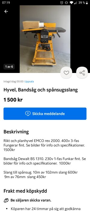 En hyvelmaskin EMCO rex 2000 på rullvagn, till salu i en online-annons.