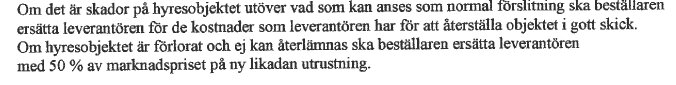 Text om ersättning för skador eller förlust av hyresobjekt över normal förslitning.