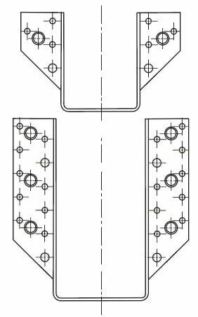 Teknisk ritning av en flänsmönster, symmetrisk layout, med genomgående hål och centrumlinje, antagligen för anslutningsdelar.