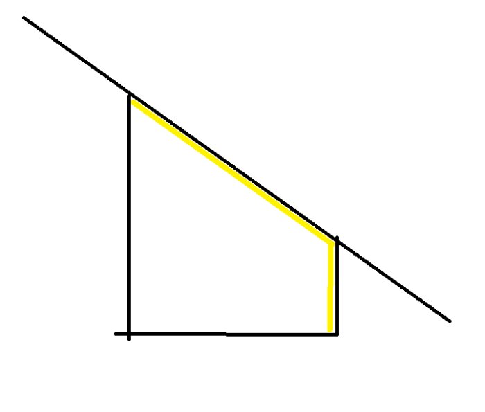 Enkel geometrisk ritning, svart linje, gul rektangel, möjlig matematik eller fysik illustration.