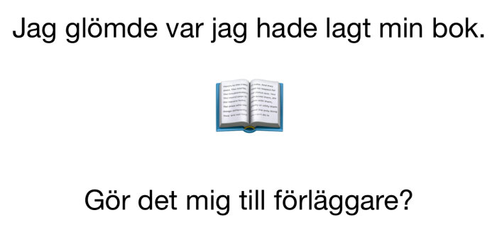 Humoristisk text med ordlek, öppen bok, fråga om att vara förläggare.