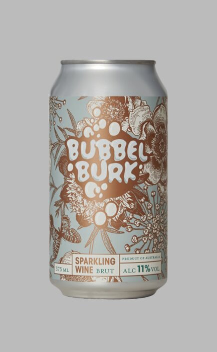 Burk med mousserande vin, "Bubbel Burk", blommiga mönster, 375ml, 11% alkohol, Australien.