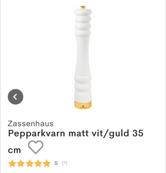 Lång vit och gul pepparkvarn, 35 cm, av märket Zassenhaus, med design i matt finish.