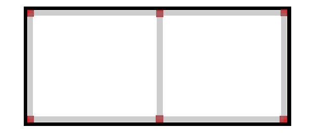 Illustration av en öppen bok eller häfte med röda hörnmarkerare mot vit bakgrund.