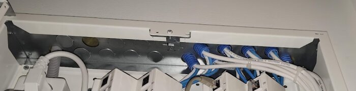 Patchpanel med nätverkskablar i serverrum eller datacenter. Kablage ser organiserat ut.